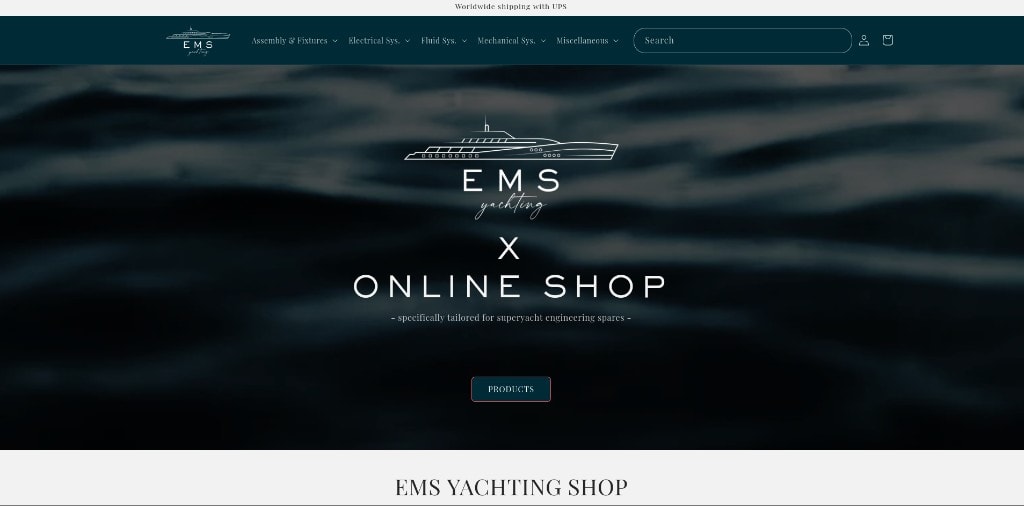 Startseite des EMS-Onlineshops mit Produktübersicht