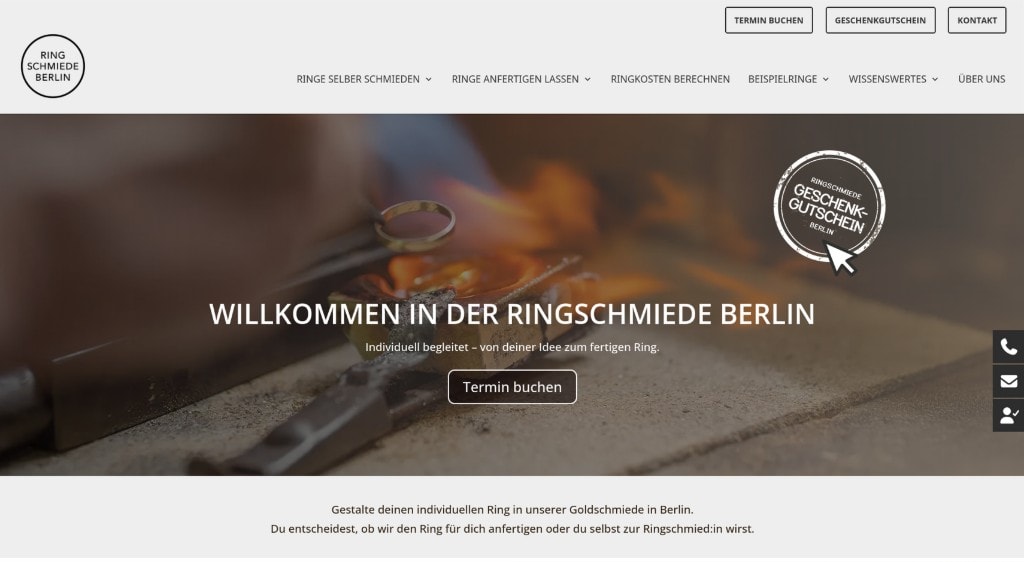 Startseite der Ringschmiede Berlin mit Schmiedekurs-Buchung